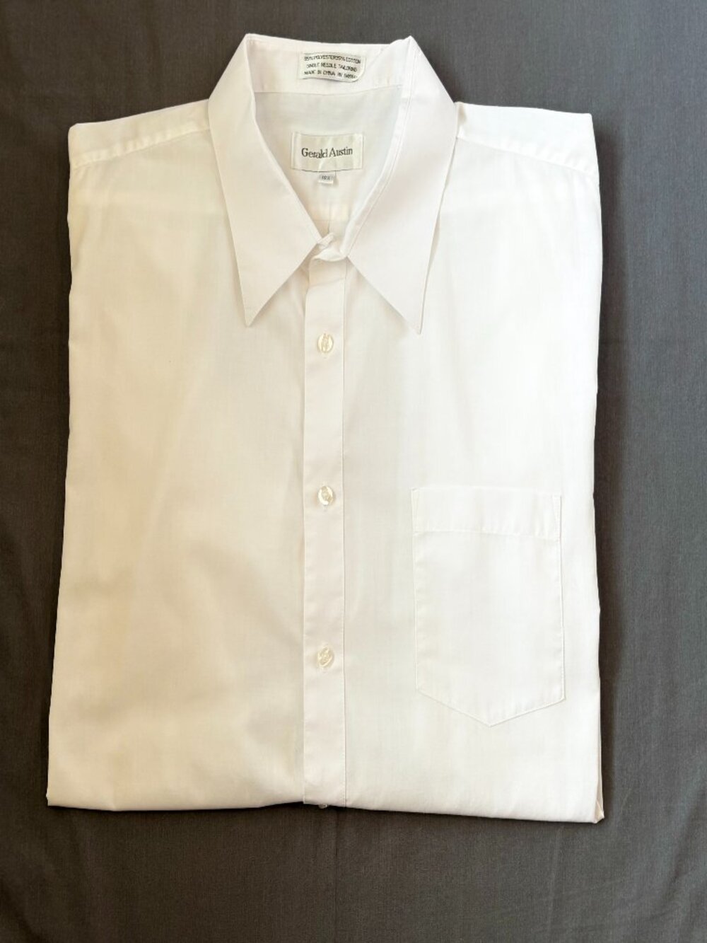 Gerald Austin White Short Sleeve Dress Shirt 18.5 Single Needle Back Pleat